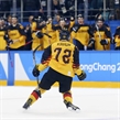 GANGNEUNG, SOUTH KOREA - FEBRUARY 25: Germany's Dominik Kahum #72 looks over at the team bench and celebrates after scoring a third period goal against the Olympic Athletes from Russia during gold medal game action at the PyeongChang 2018 Olympic Winter Games. (Photo by Andre Ringuette/HHOF-IIHF Images)

